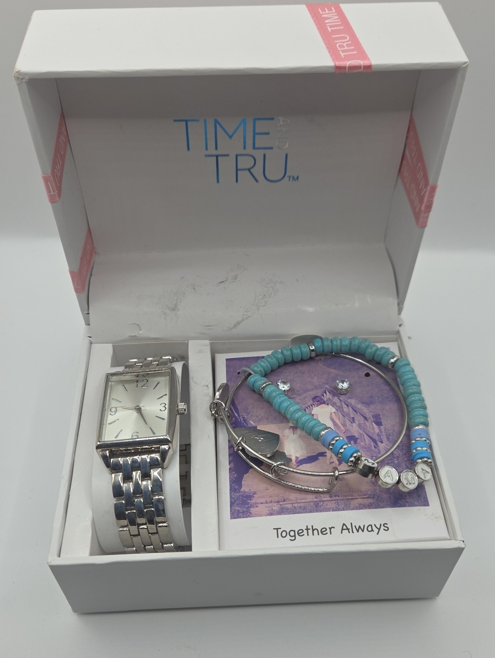 Time Tru Women’s Watch & Jewelry Gift Set Silver Blue New Battery Needed